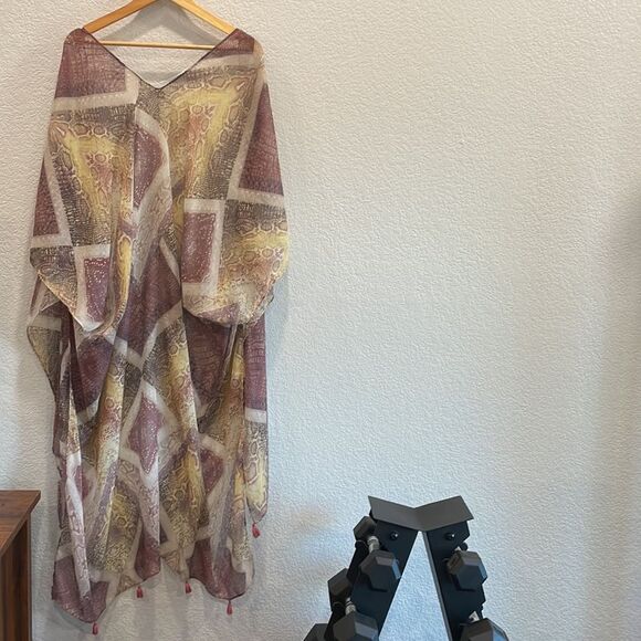 Cato Lightweight Purple & Yellow Snakeskin Tassel Kimono Cardigan One Size - Picture 9 of 9